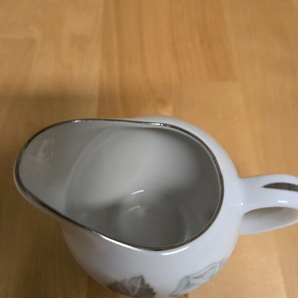 Vintage White Creamer Cup with Silver Rim and Roses - Used - Picture 7 of 9